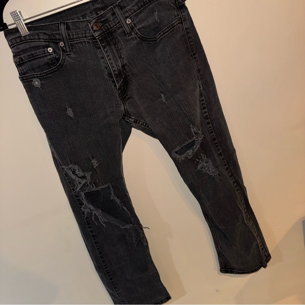 Levi's Black Straight Jeans with Distressed Details